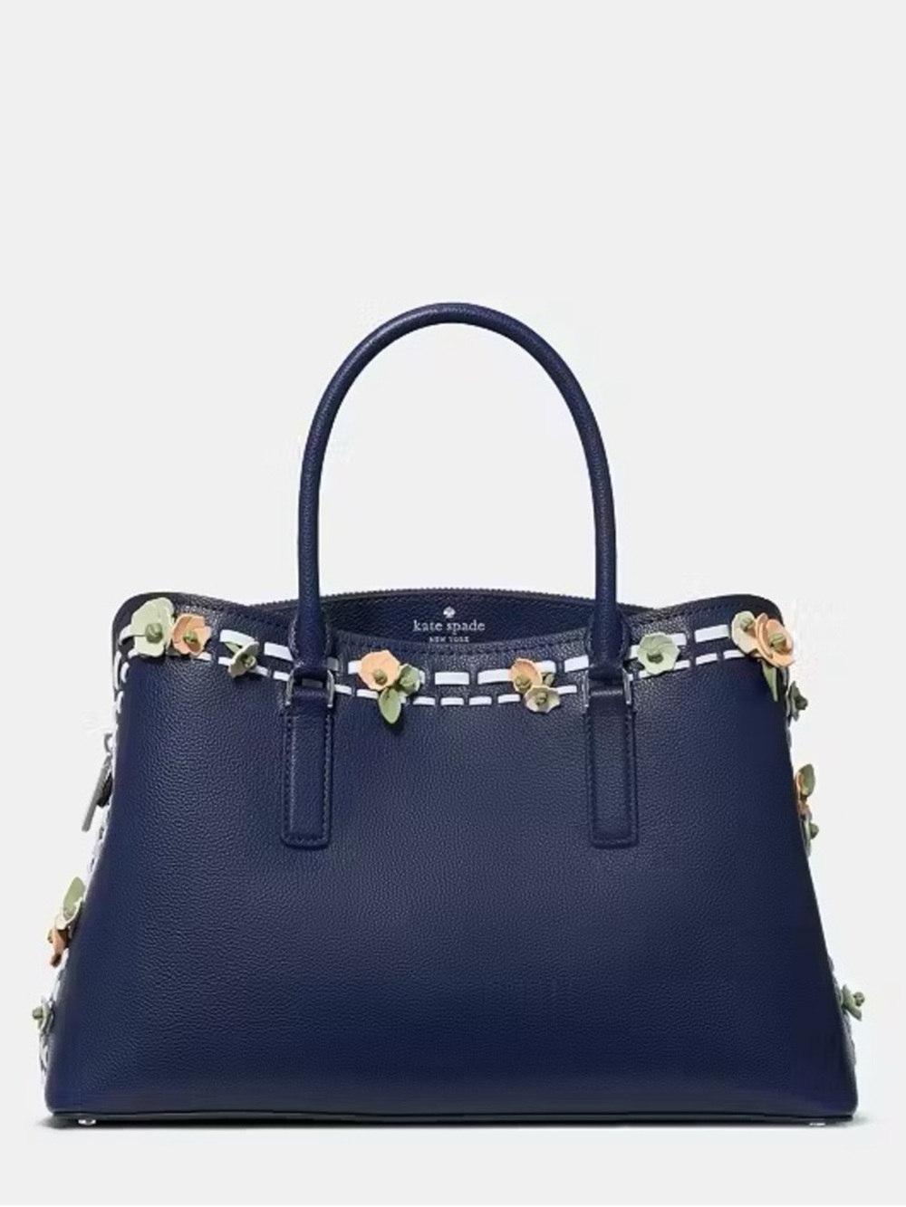 Kate Spade Thompson Street Floral Applique Large Satchel Bag, Parisian Navy NWT